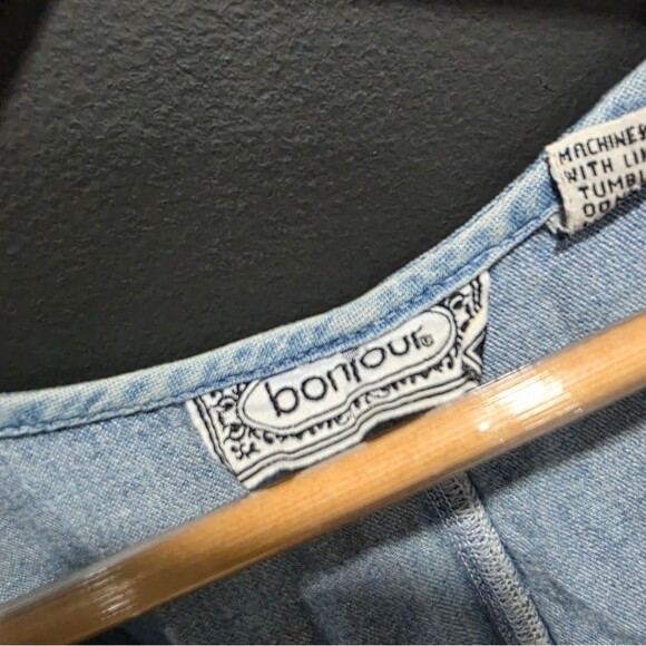 Vintage Cotton Denim Maxi Button Up Maxi dress Sz L Chambray V Neck Short Sleeve - Picture 2 of 13